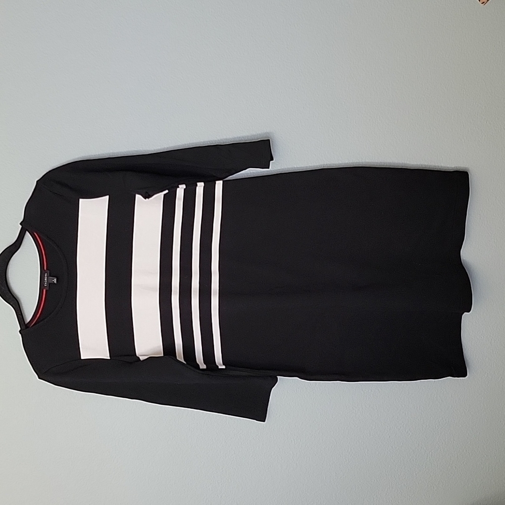 Talbots Office Classy Cotton striped black and white knit dress large